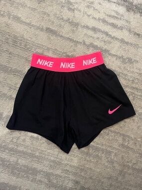Nike Girls Black Athletic Shorts with Hot Pink Waistband